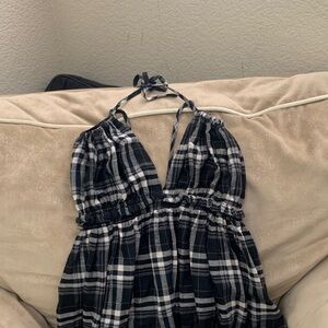 Storia Plaid Backless Dress in Black and White